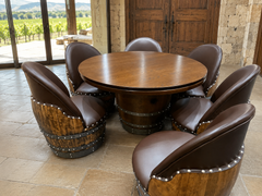 Whiskey & Wine Barrel Game Table Set — Poker Top and Dining Top Included, 6 Chairs