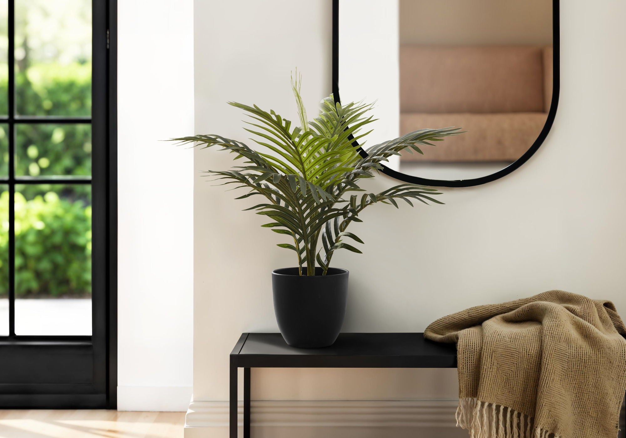 20-Inch Artificial Palm Plant Real Touch Greenery Black Pot Decor