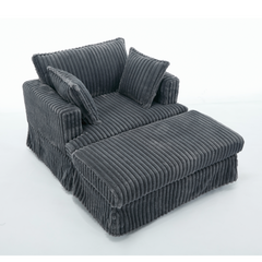 Oversized Corduroy Chaise Lounge with Ottoman in Dark Gray