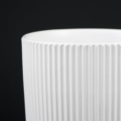 3-Piece White Stoneware Planter Pot Set with Ribbed Texture