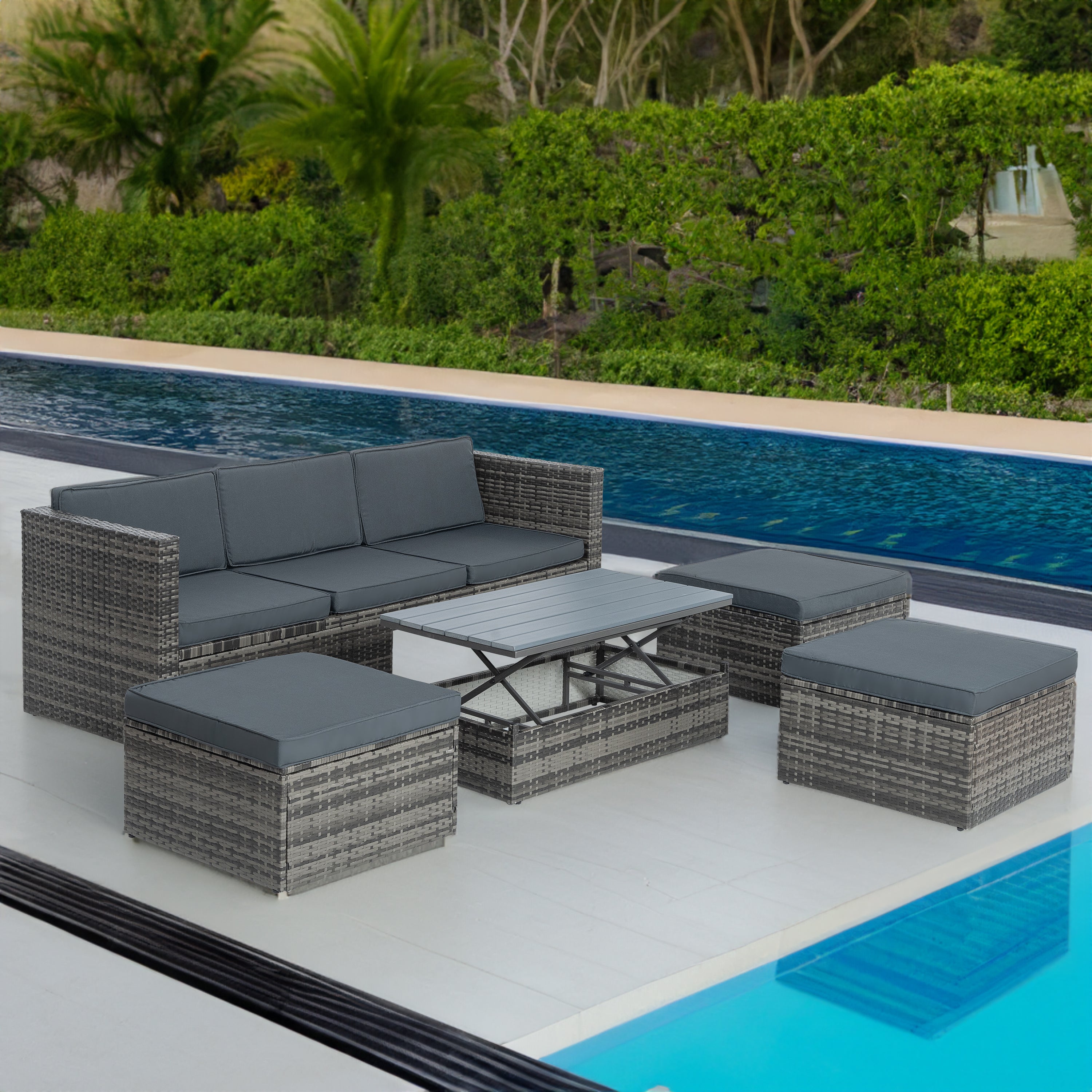 5 Piece Outdoor PE Wicker Patio Furniture Set with Coffee Table