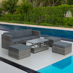 5 Piece Outdoor PE Wicker Patio Furniture Set with Coffee Table
