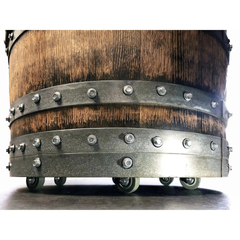 Whiskey & Wine Barrel Armchair with Hidden Safe — Memory Foam, Brown Upholstery