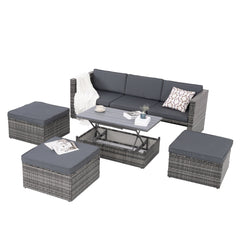 5 Piece Outdoor PE Wicker Patio Furniture Set with Coffee Table