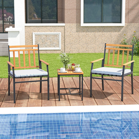 3 Piece Acacia Wood Patio Conversation Set with Cushions