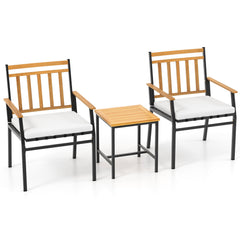 3 Piece Acacia Wood Patio Conversation Set with Cushions