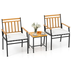 3 Piece Acacia Wood Patio Conversation Set with Cushions