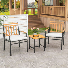3 Piece Acacia Wood Patio Conversation Set with Cushions