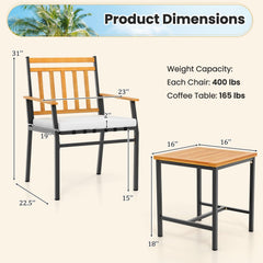 3 Piece Acacia Wood Patio Conversation Set with Cushions