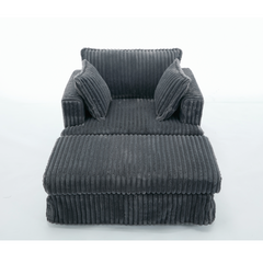 Oversized Corduroy Chaise Lounge with Ottoman in Dark Gray
