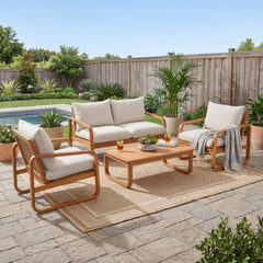 4 Piece Acacia Wood Outdoor Patio Furniture Set Seating