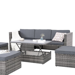 5 Piece Outdoor PE Wicker Patio Furniture Set with Coffee Table