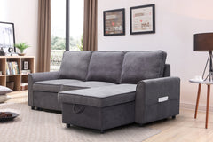 Modern Modular L-Shaped Sofa Bed with Chaise Dark Grey Linen