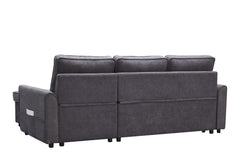 Modern Modular L-Shaped Sofa Bed with Chaise Dark Grey Linen