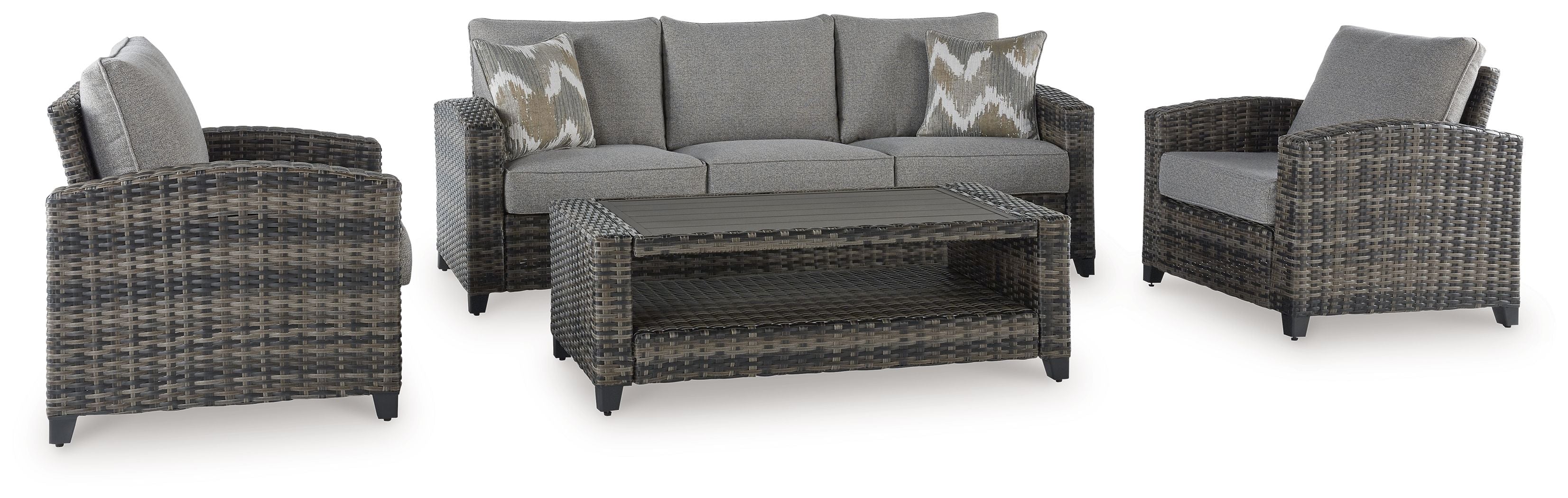 Oasis Court Outdoor Sofa Chairs Table Set of 4 Gray