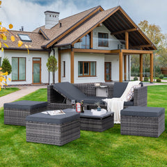 5 Piece Outdoor PE Wicker Patio Furniture Set with Coffee Table