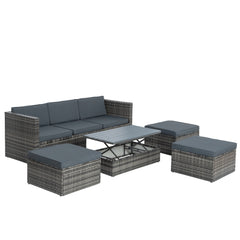 5 Piece Outdoor PE Wicker Patio Furniture Set with Coffee Table