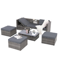 5 Piece Outdoor PE Wicker Patio Furniture Set with Coffee Table