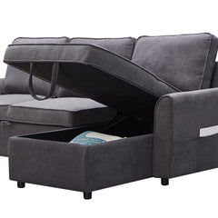 Modern Modular L-Shaped Sofa Bed with Chaise Dark Grey Linen