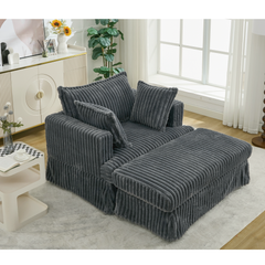 Oversized Corduroy Chaise Lounge with Ottoman in Dark Gray