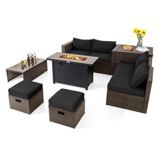 9 Piece Outdoor Patio Furniture Set with Propane Fire Pit