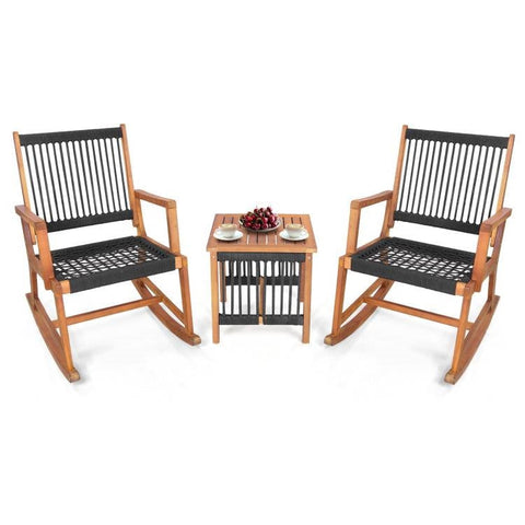 3 Piece Outdoor Wood Patio Rocking Chair Table Bistro Set