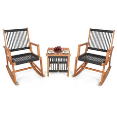 3 Piece Outdoor Wood Patio Rocking Chair Table Bistro Set