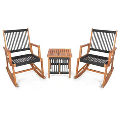 3 Piece Outdoor Wood Patio Rocking Chair Table Bistro Set