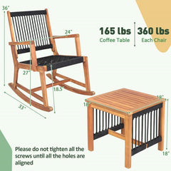 3 Piece Outdoor Wood Patio Rocking Chair Table Bistro Set