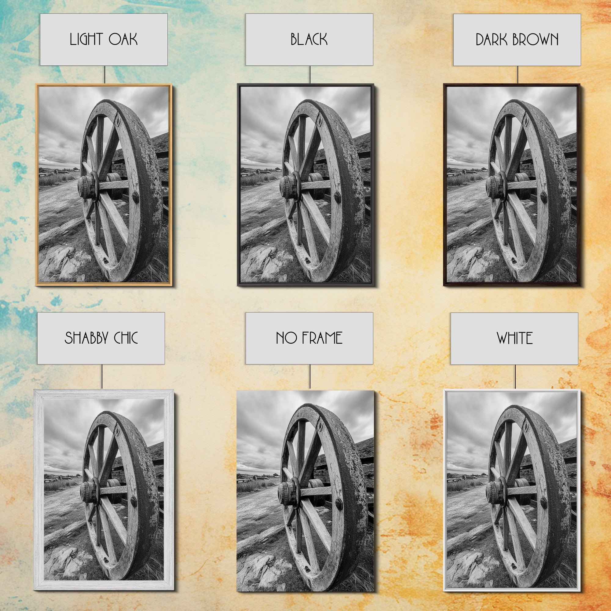 Rustic Wagon Wheel, Country Road, Western Wall Decor, Framed Canvas Print, Farmhouse Style, Living Room Art, Vintage Photography