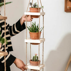 Wooden Rope Hanging Plant Shelf