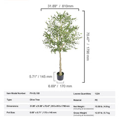 6 FT Tall Artificial Olive Tree - Lifelike Design for Your Space