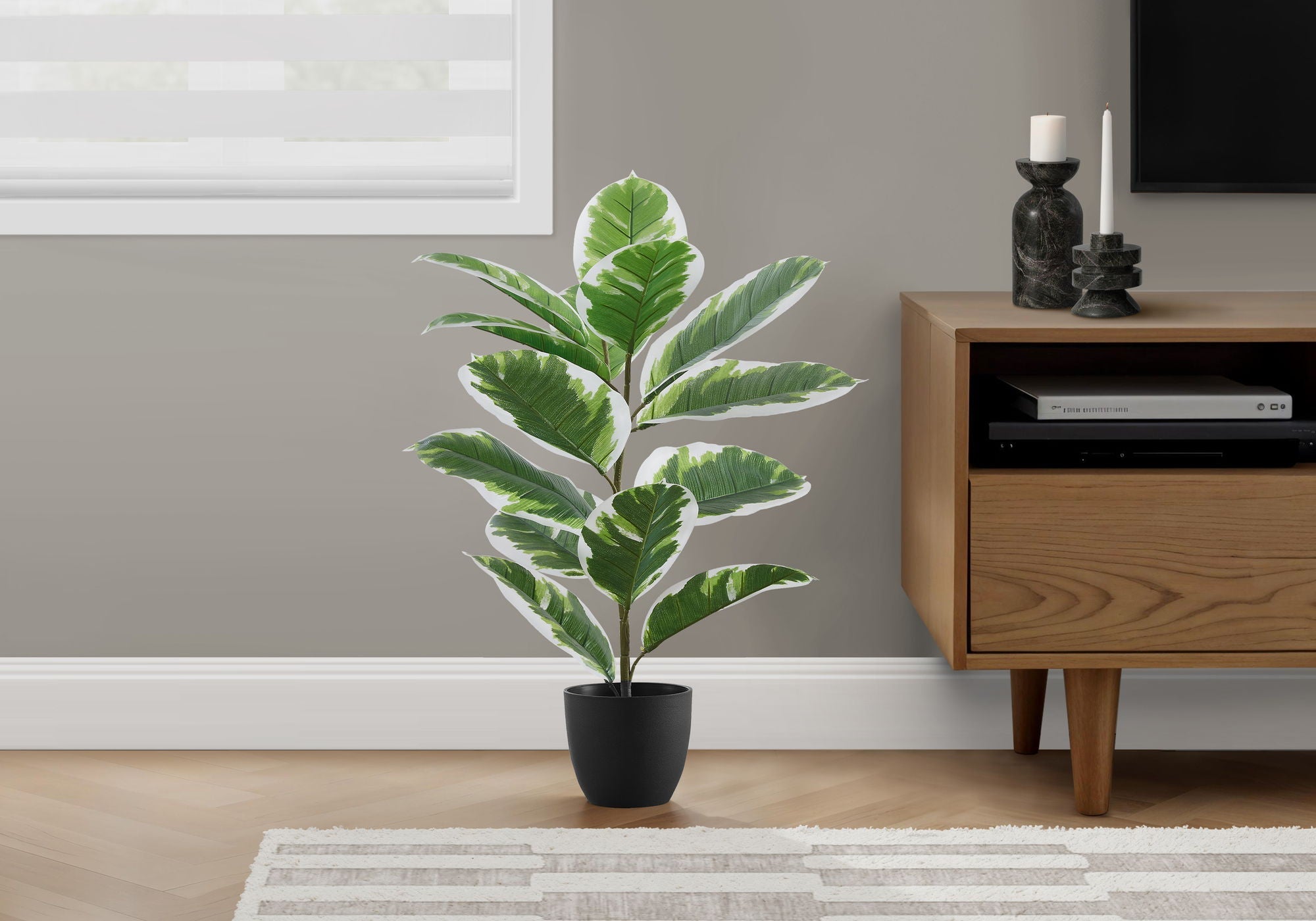 27-Inch Artificial Rubber Plant Real Touch Greenery Black Pot