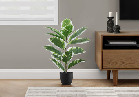 27-Inch Artificial Rubber Plant Real Touch Greenery Black Pot