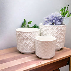 Ceramic Webbing Pattern Planters Embossed Cane Cement Pots