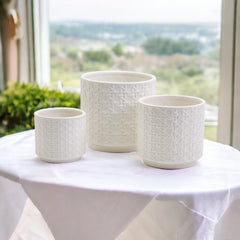 Ceramic Webbing Pattern Planters Embossed Cane Cement Pots