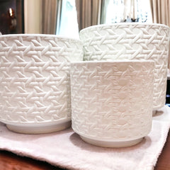 Ceramic Webbing Pattern Planters Embossed Cane Cement Pots