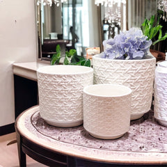 Ceramic Webbing Pattern Planters Embossed Cane Cement Pots