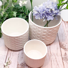 Ceramic Webbing Pattern Planters Embossed Cane Cement Pots