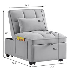 4 in 1 Multi-Function Single Sofa Bed with Storage Pockets Gray
