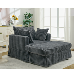 Oversized Corduroy Chaise Lounge with Ottoman in Dark Gray