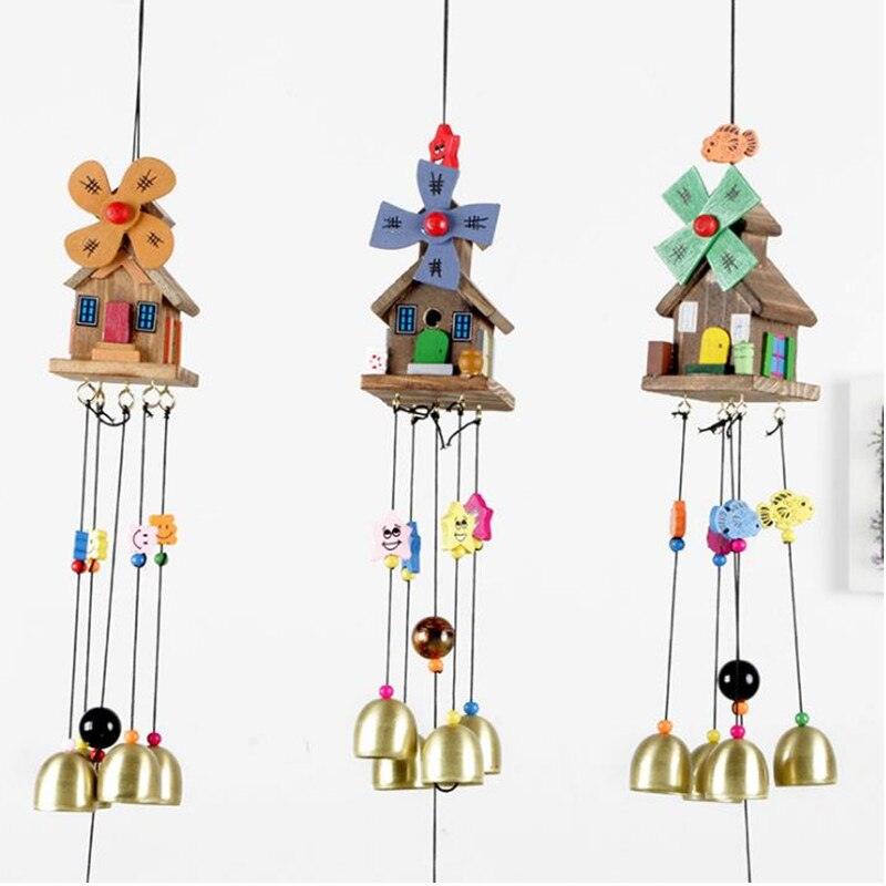 Colorful Wooden House Wind Chimes Dream Catcher Garden Decoration