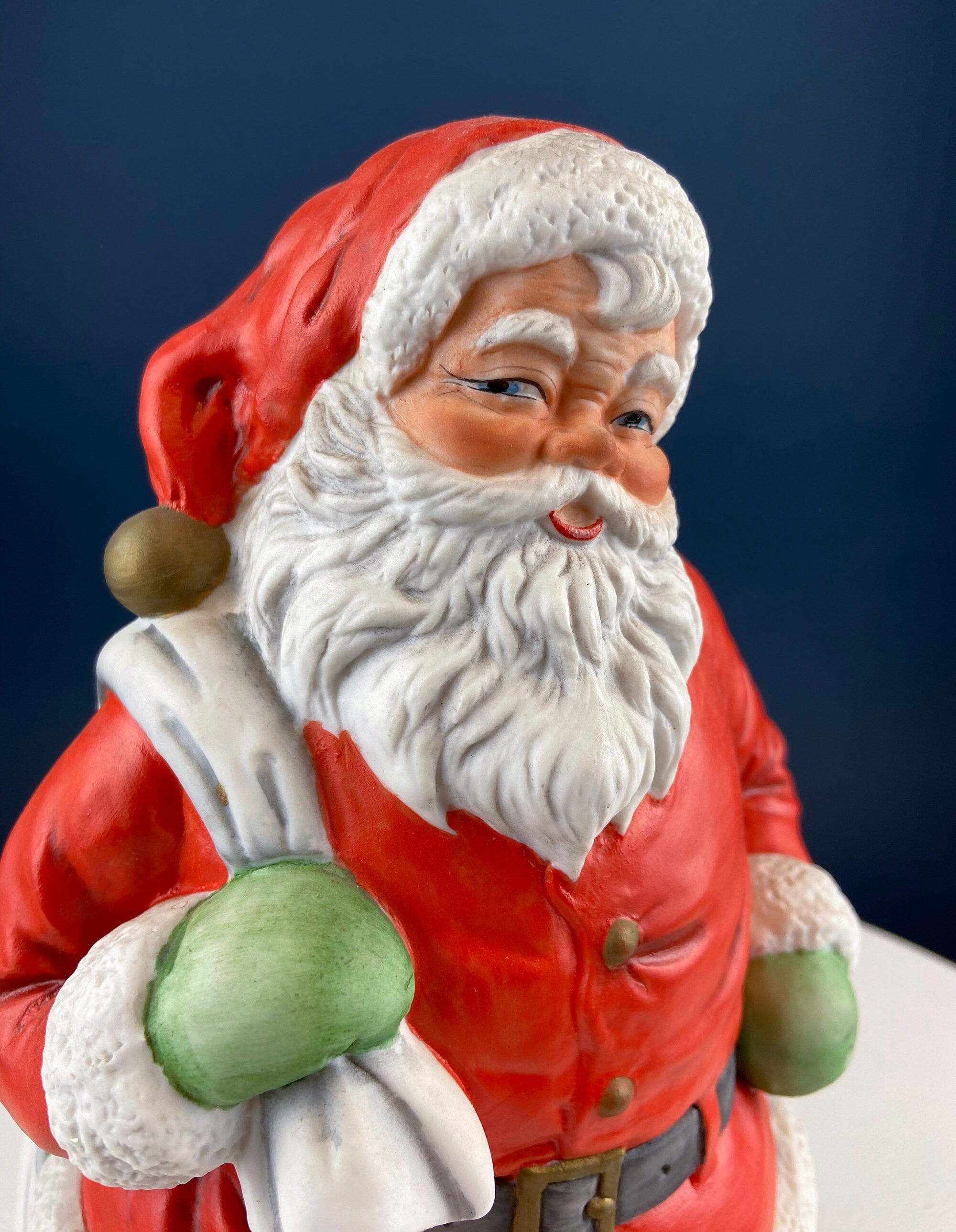 Vintage Santa, Sandman, Klaus Wickl with Lantern by Enesco. Hand Painted Figurine of Smiling Santa. Christmas Holiday Home or Retail Decor.