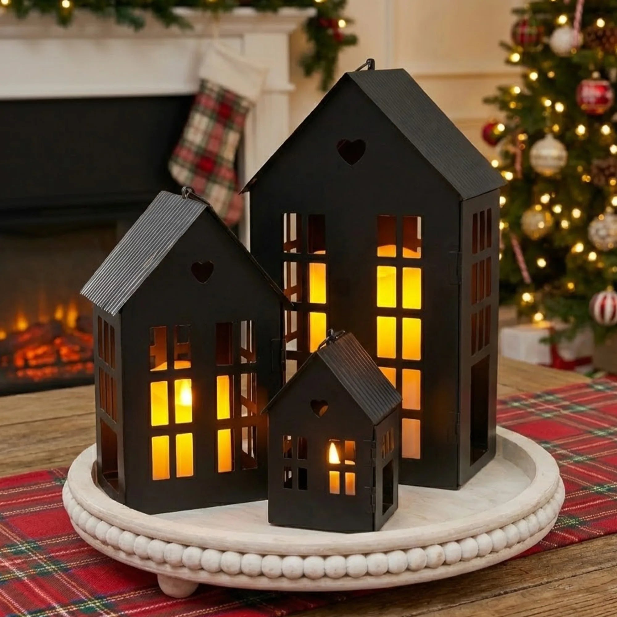 Village Farmhouse House Candle Holders