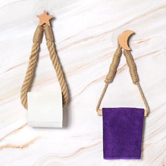 Wooden Toilet Paper Holder Hanging Rope Creative Bathroom Decor