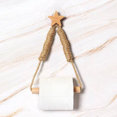 Wooden Toilet Paper Holder Hanging Rope Creative Bathroom Decor