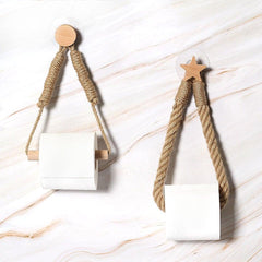 Wooden Toilet Paper Holder Hanging Rope Creative Bathroom Decor