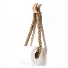 Wooden Toilet Paper Holder Hanging Rope Creative Bathroom Decor