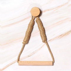 Wooden Toilet Paper Holder Hanging Rope Creative Bathroom Decor
