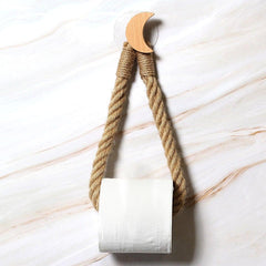 Wooden Toilet Paper Holder Hanging Rope Creative Bathroom Decor
